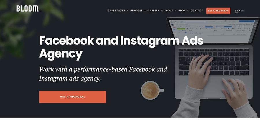 Bloom website's Facebook and Instagram advertising services.