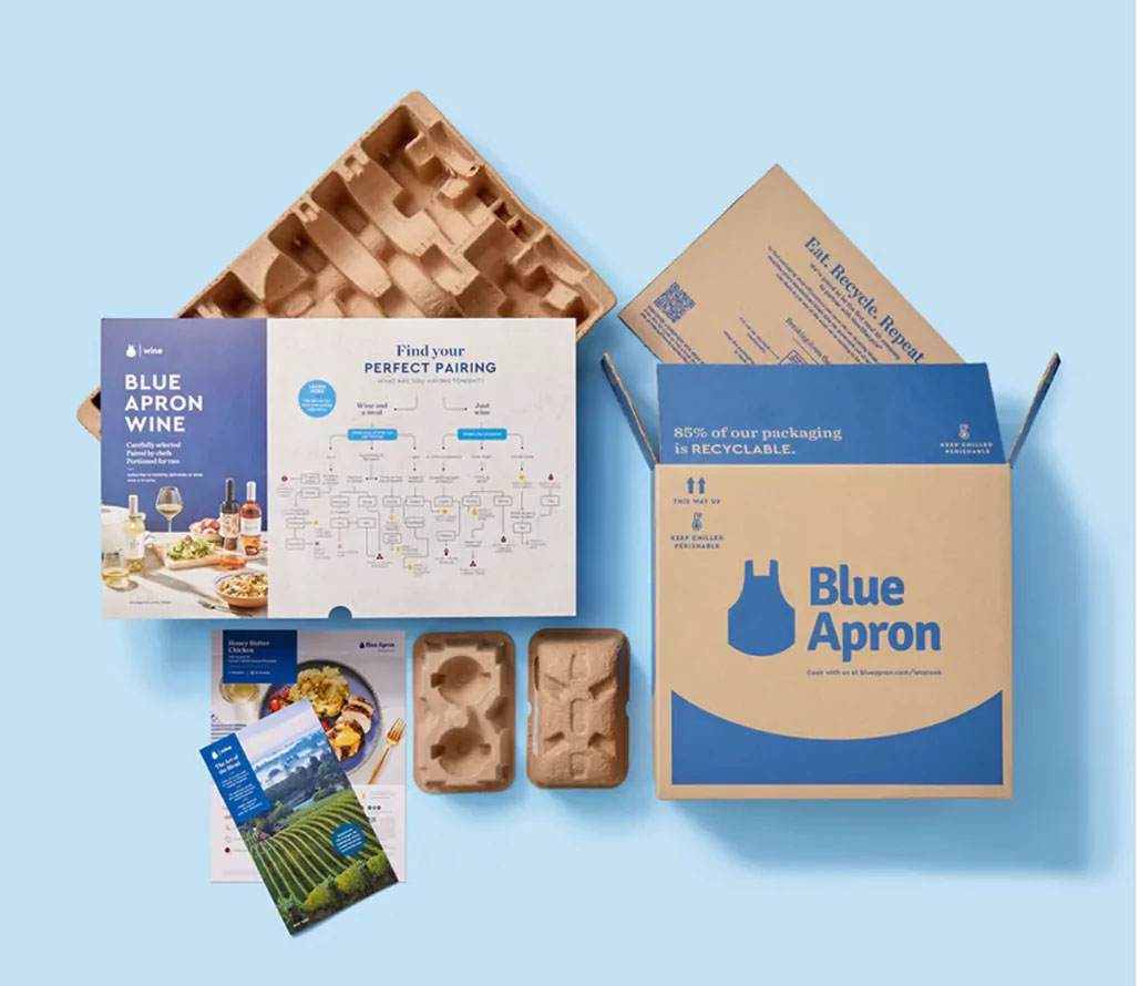 Blue Apron subscription box unboxing experience product inserts.