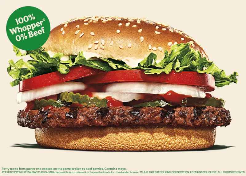 Close-up shot of Burger King's plant-based Impossible Whopper.