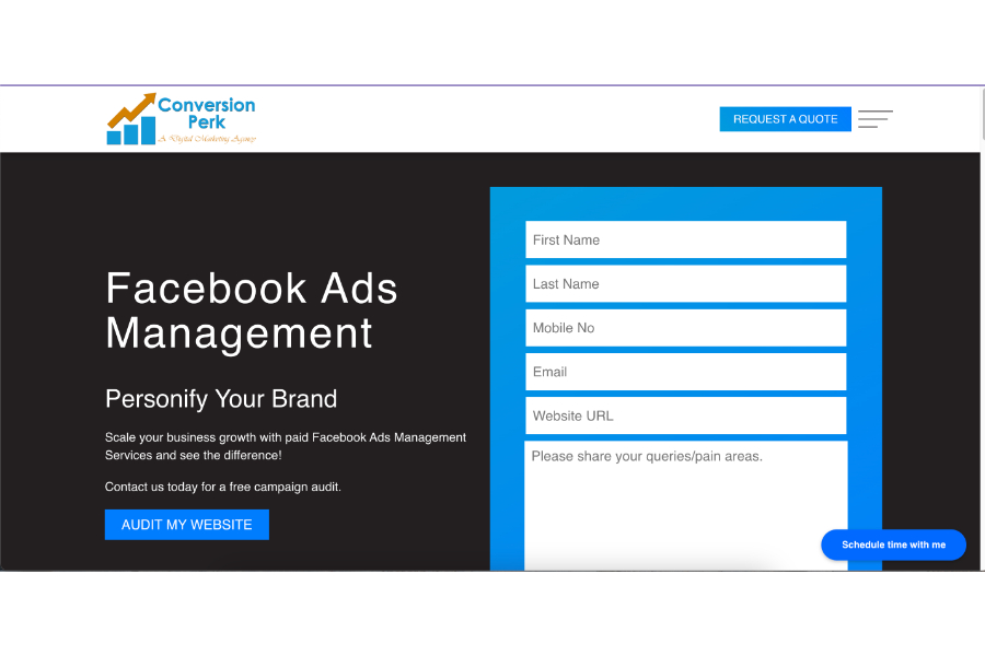 Conversion Perk website's Facebook advertising services. 
