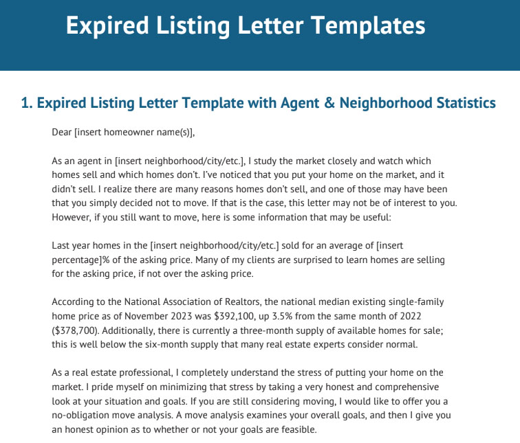 Expired Listing Letter Templates.
