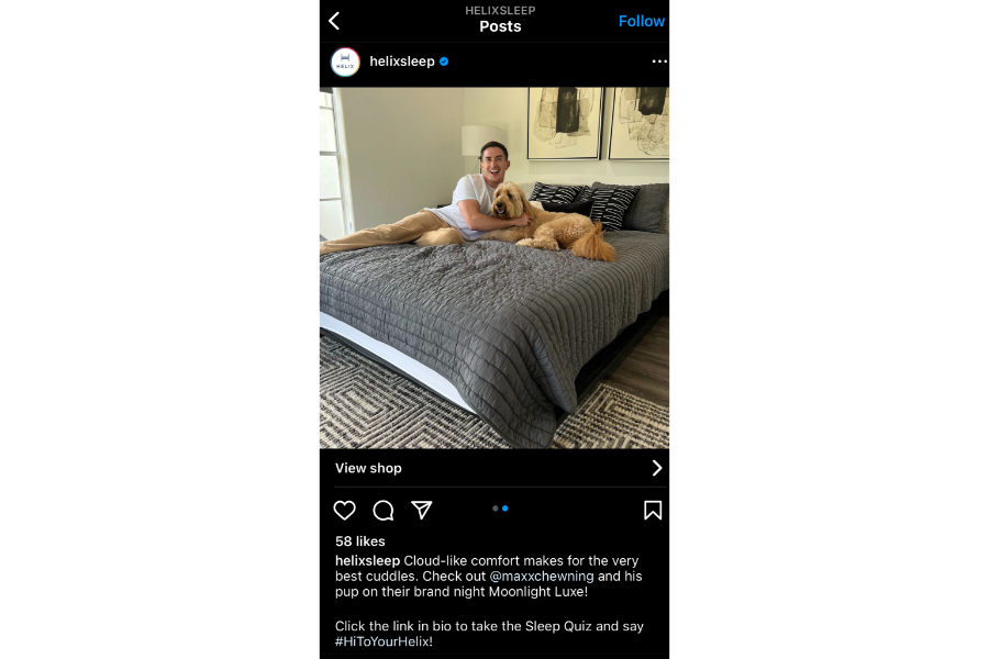 Screenshot of an influencer promoting a mattress brand 