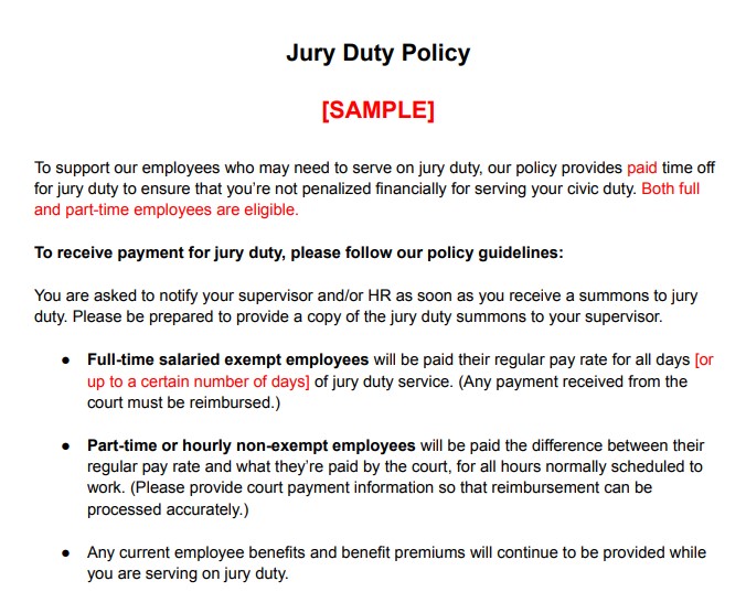 Jury Duty Policy.
