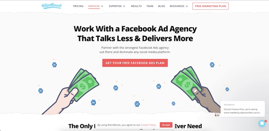 KlientBoost website's Facebook advertising services