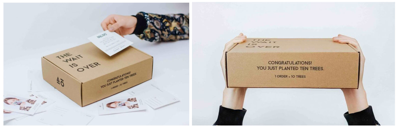 Malimo eco-friendly custom box with environmental campaign slogan.
