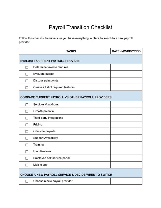 Payroll transition checklist.
