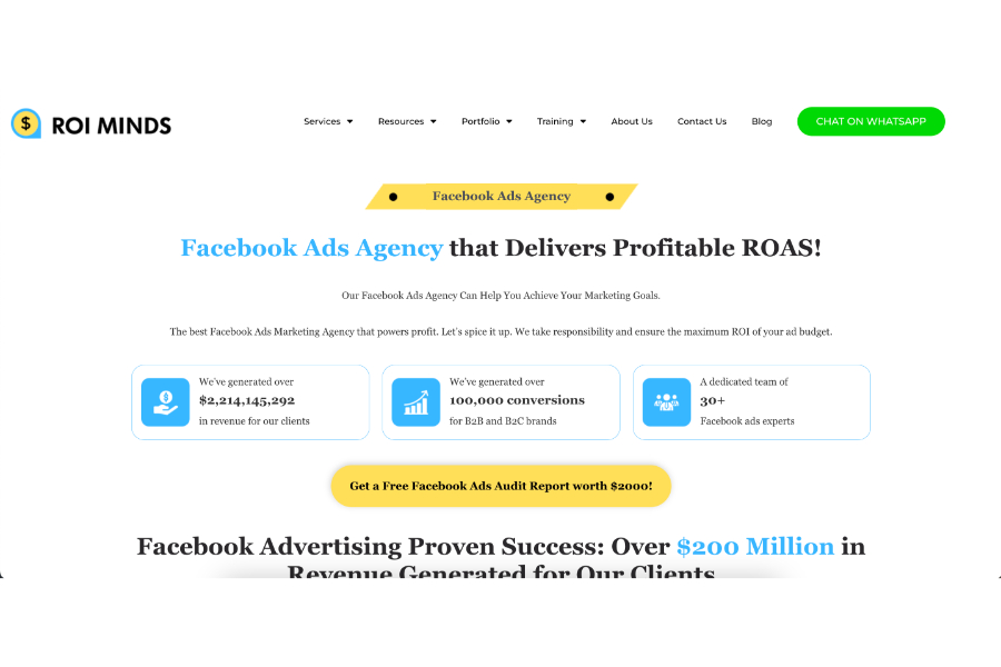 ROI Minds website's Facebook advertising services