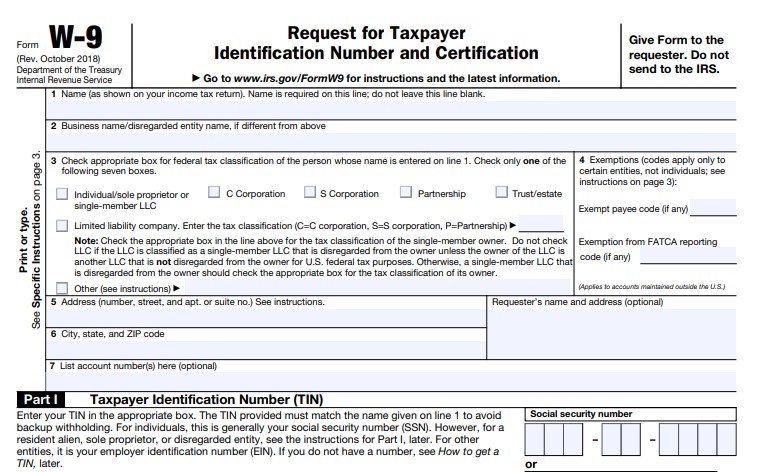 Request for Taxpayer Identification Number and Certification.