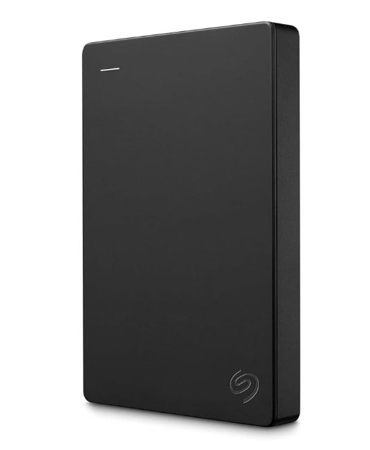 Slim portable hard drive in black.