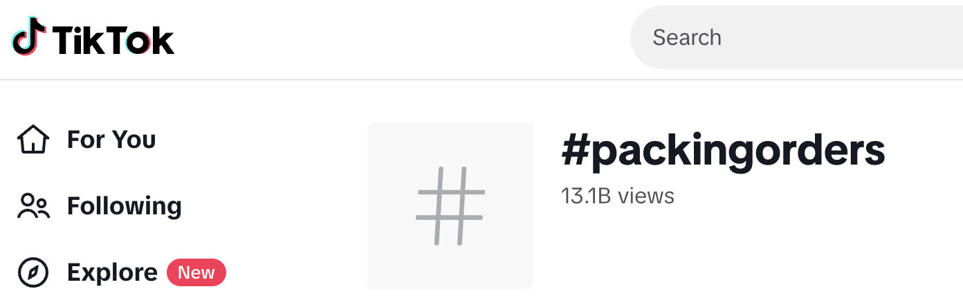 Tiktok #packingorders hashtag number of views.