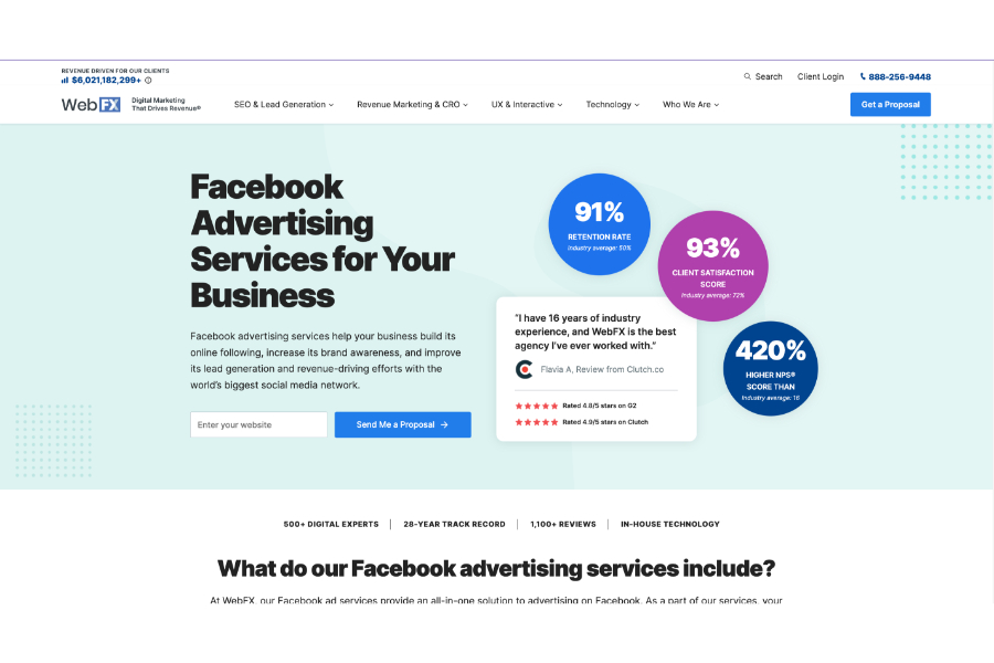 WebFX website's Facebook advertising services.