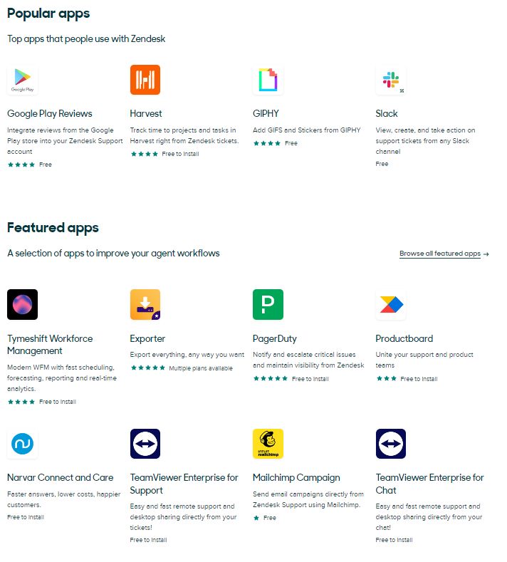 Zendesk Marketplace with popular apps for integration.