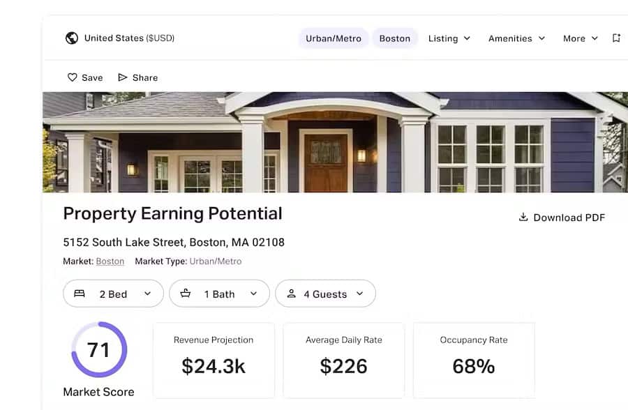 Screenshot of listing evaluation and earning potential.