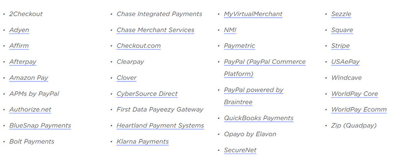 List of BigCommerce US payment gateways.
