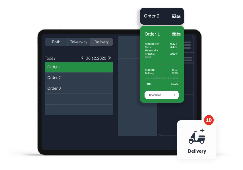 Delivery order screen for restaurant.