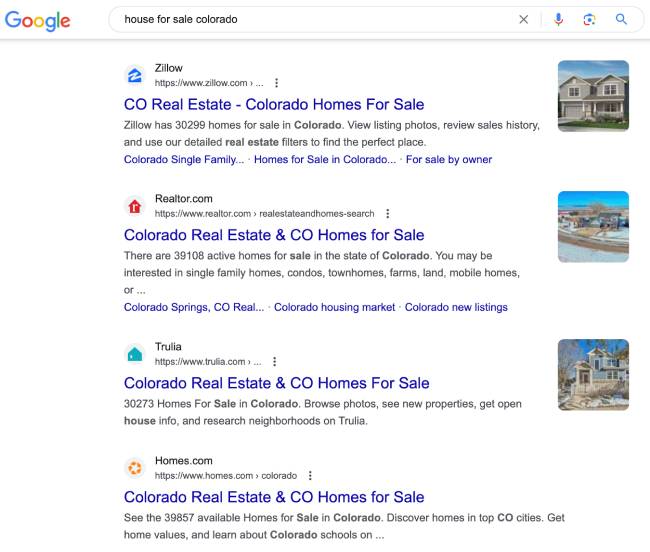 Screenshot of Google real estate ads