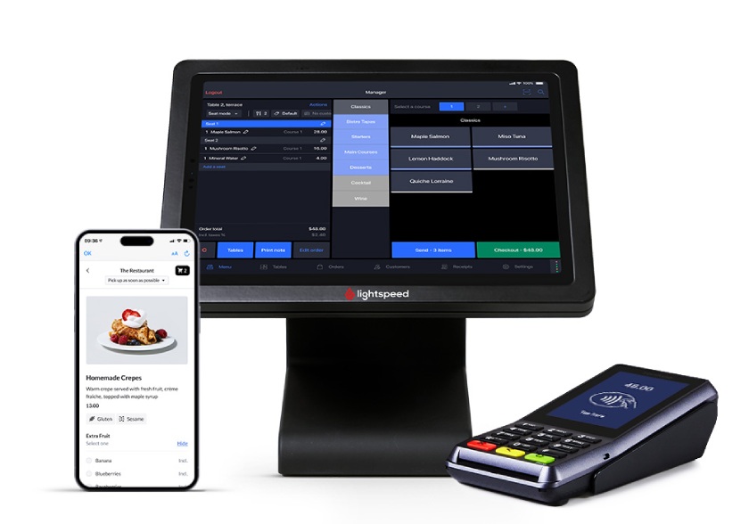 Picture of a POS system with a phone and card reader.