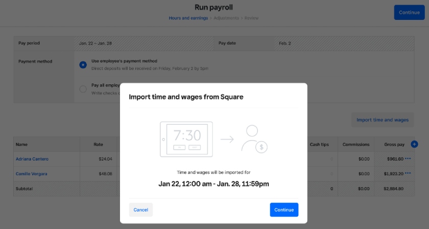Choosing whether or not to activate its automatic pay runs with Square Payroll.
