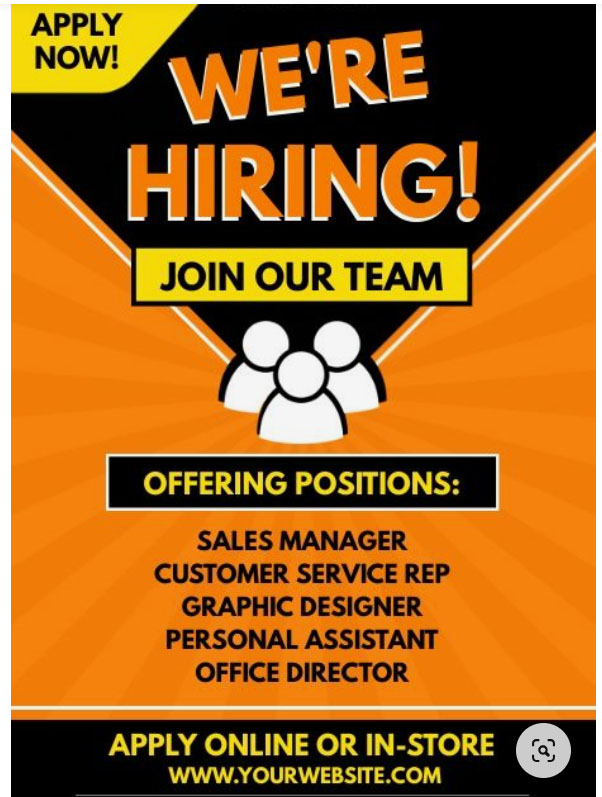Orange hiring poster.