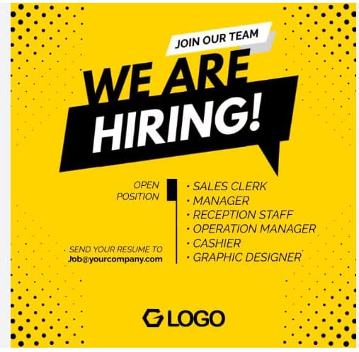 Yellow we are hiring poster.