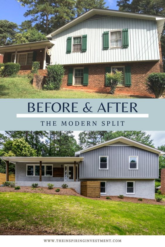 Split level house exterior before and after paint and landscaping