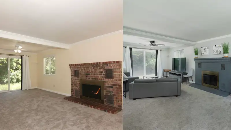 Living room before and after white paint