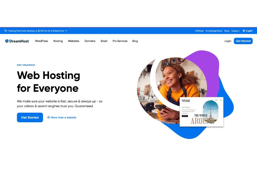 The home page of DreamHost's website.