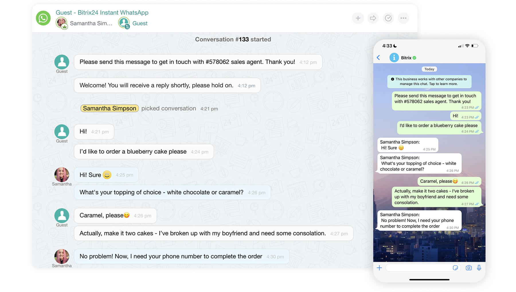 Bitrix24 Instant WhatsApp interface showing customer chats as a part of the platform's omnichannel communication.