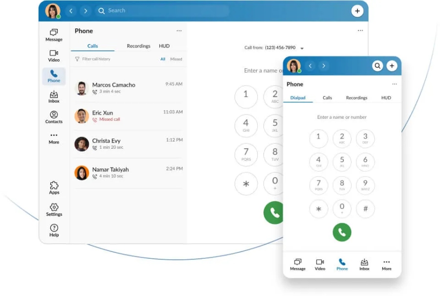 RingCentral dial pad on desktop and mobile app.