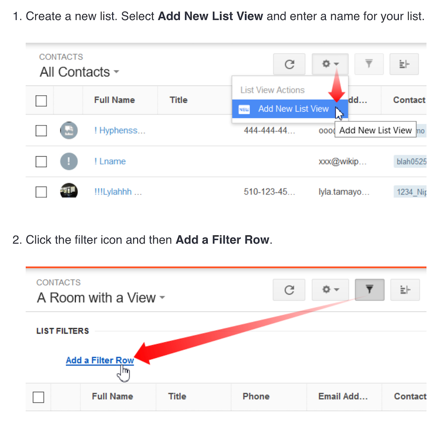 How to create a custom contact list with filters in Insightly CRM.