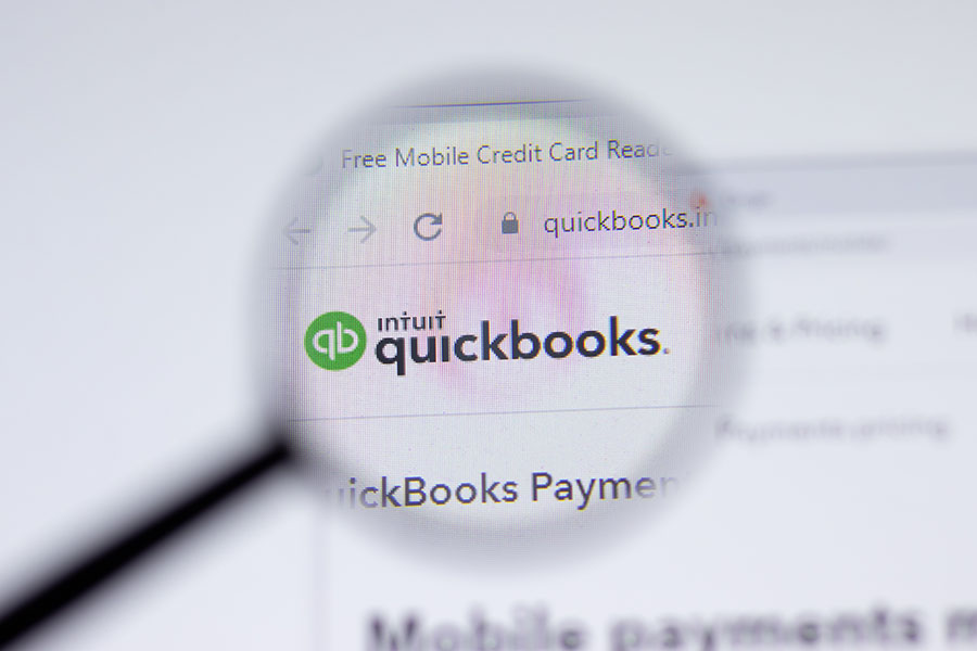 Intuit QuickBooks logo close up on website page.