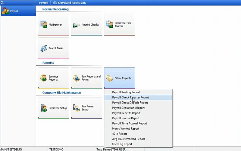 Access the payroll check register report to see check copies.