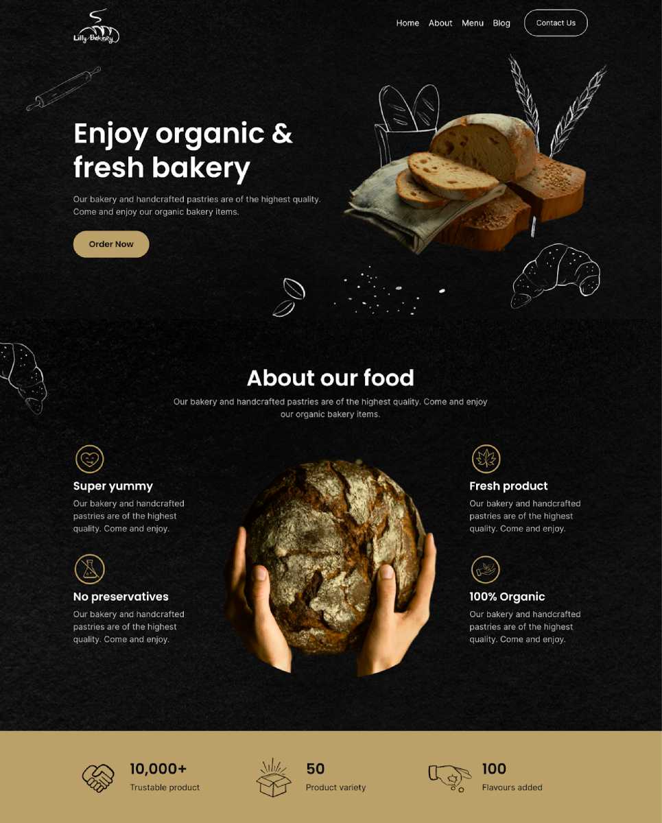 Template for an online bakery website by Dorik.