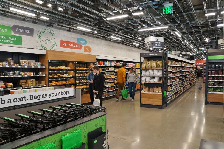 Shoppers inside an Amazon Go store