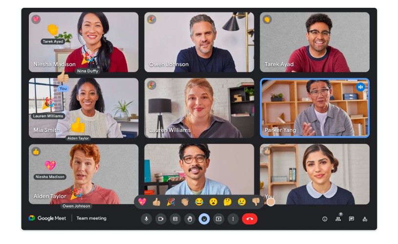 Google Meet session filled with emoji reactions