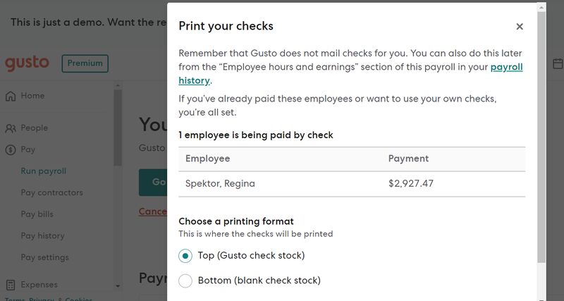 The paper check options.