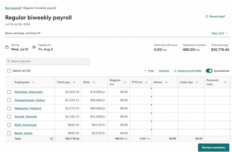 The payroll processing page.