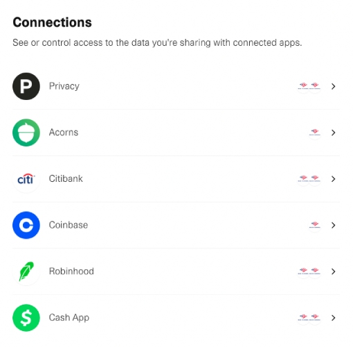 Plaid portal view of connected apps