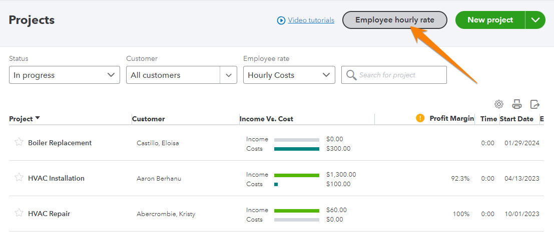 Screen showing where you set up an employee hourly rate in QuickBooks.