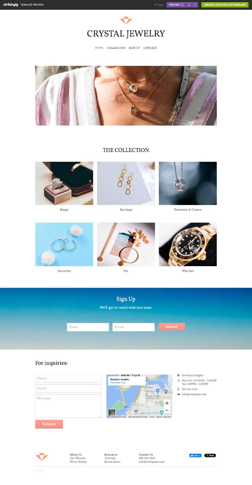 Template for a one-page ecommerce website by Strikingly.