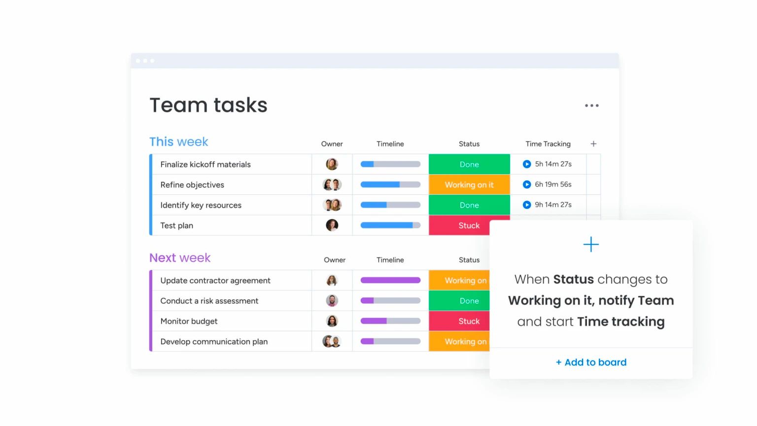 monday.com's team task interface.