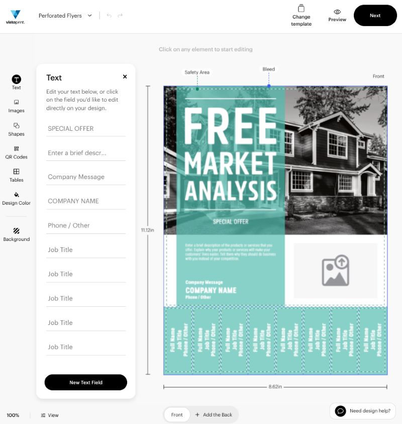 Vistaprint customization interface with real estate flyer