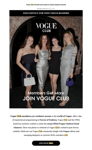 Email from Vogue magazine inviting recipients to join a loyalty club