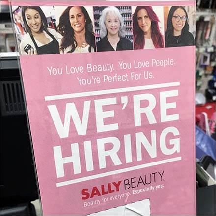 We Are Hiring sign for Sally Beauty Supply