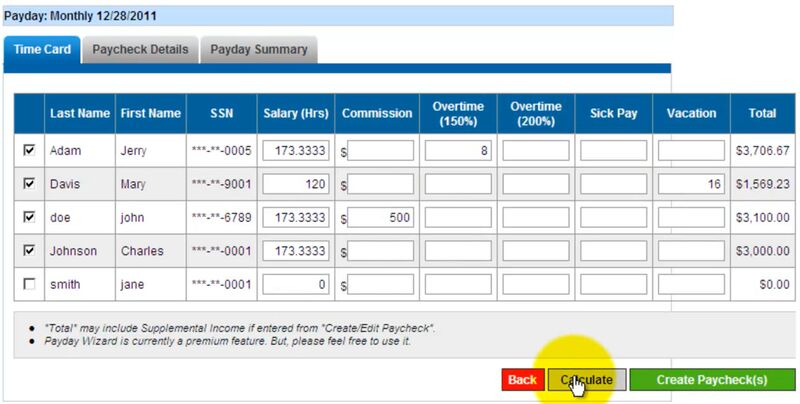 ePaycheck image showing you can select of deselect employees for payroll calculation.