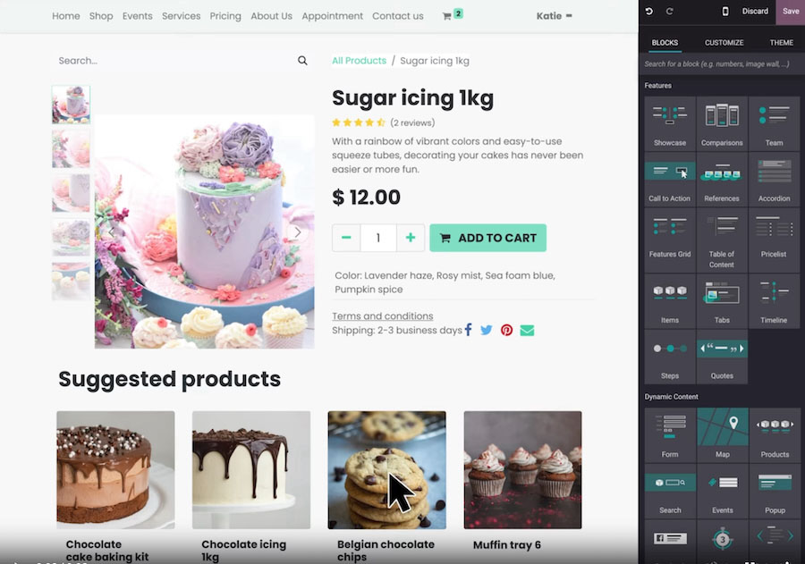 An example of Odoo's AI-based ecommerce website builder.