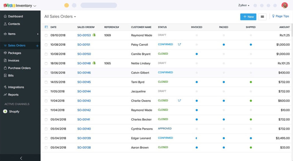 An example of Zoho CRM Plus inventory and sales order management system.