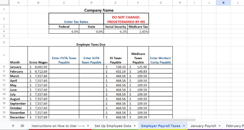 Employer Payroll Taxes tab screenshot.