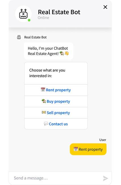 Example chatbot interaction for a real estate website.