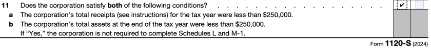 Form 1120S, Schedule B, Question 11.